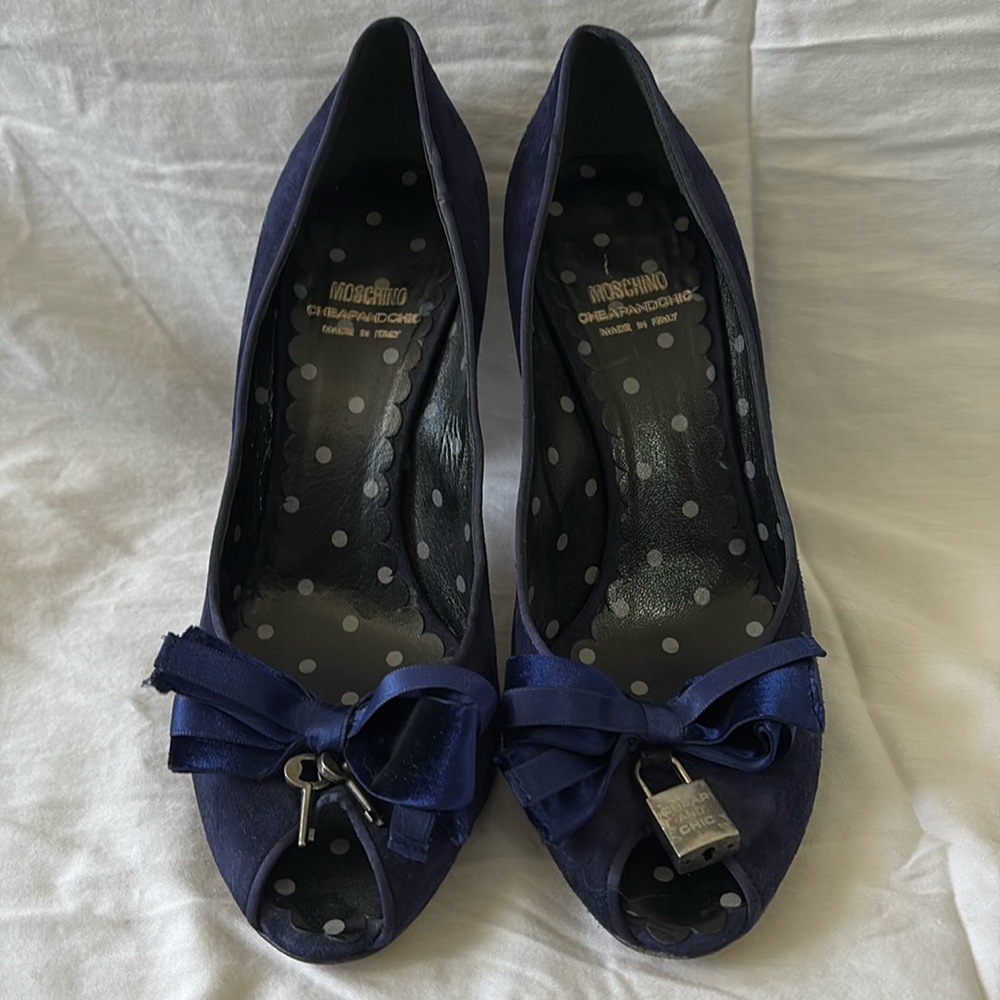 Moschino Cheap & Chic Dark Blue Suede Open Toe Heels